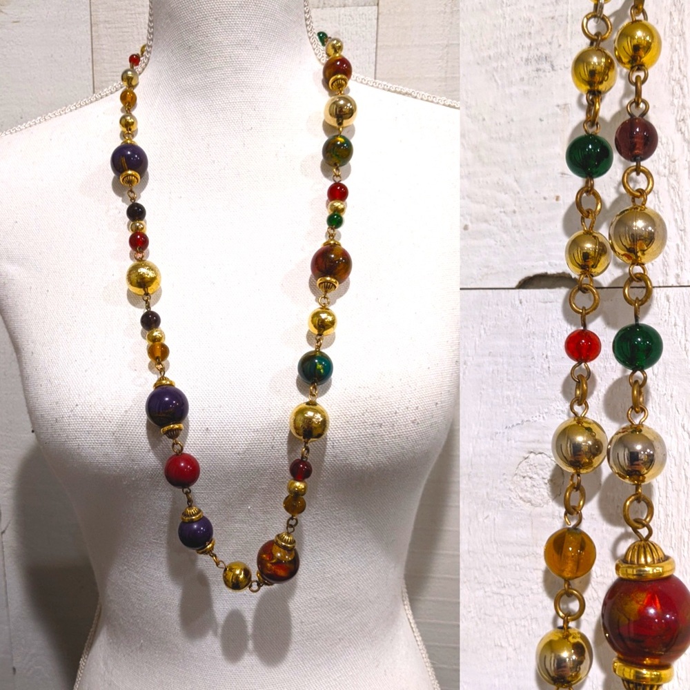 Vintage Chunky Metallic And Gold Tone Large Bead/Bobble 17” Necklace